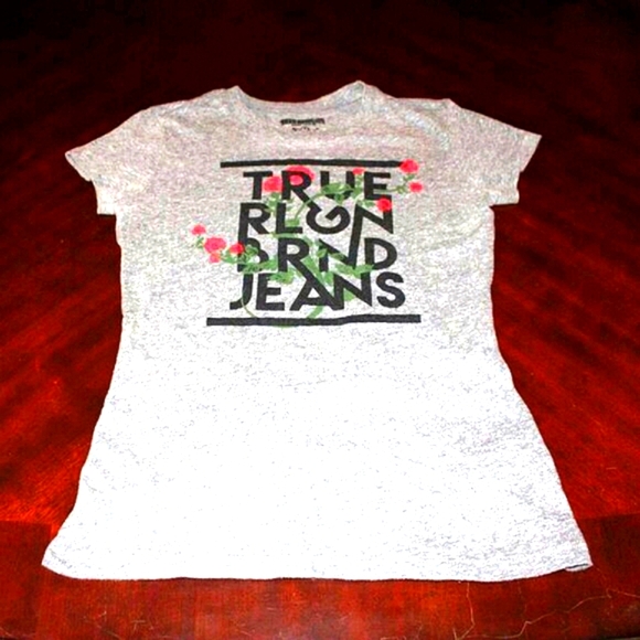 True Religion Logo Graphic Tee with Floral Detail - Size XS - Picture 2 of 5